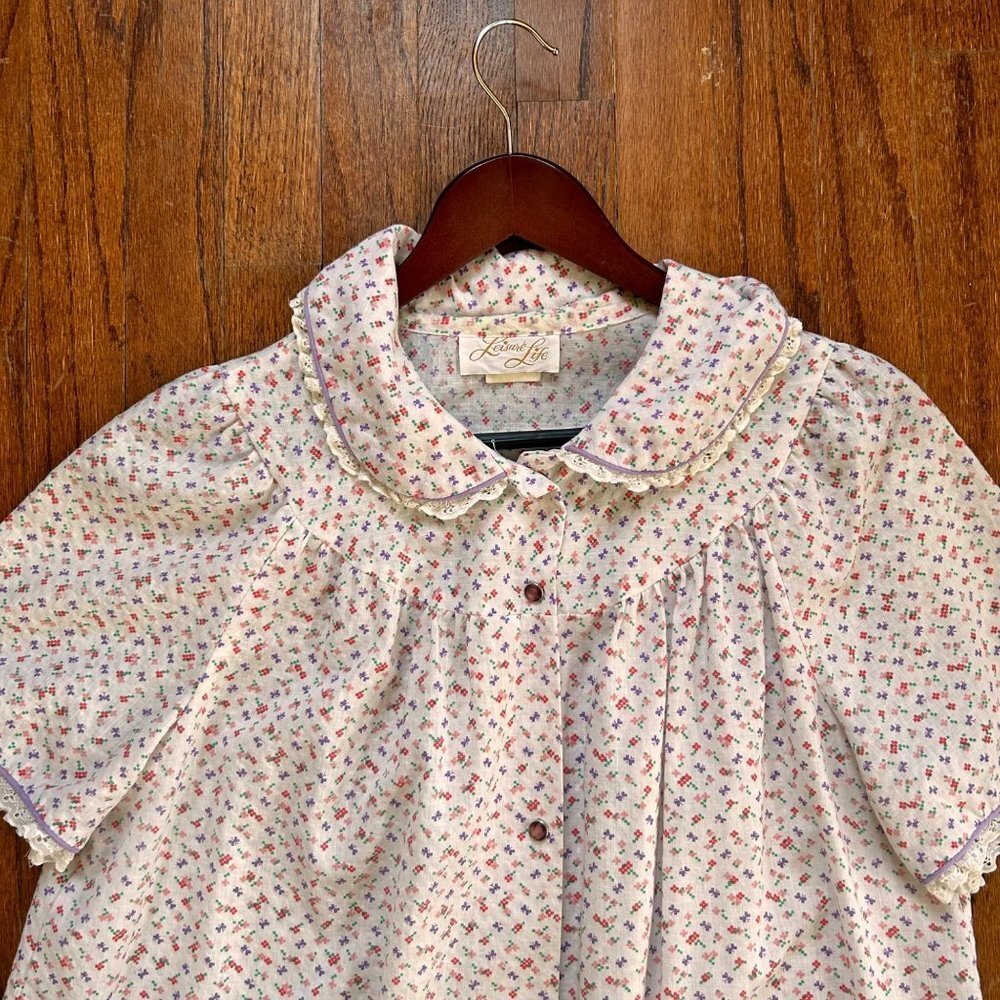 Vintage Leisure Life Womens House Dress Size Large Robe Housecoat Pearl Snap 70s - Picture 4 of 12